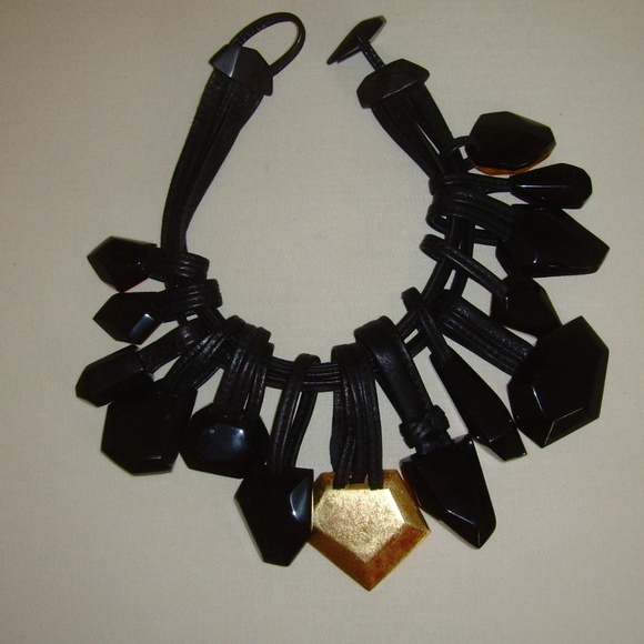 MONIES Leather and Multi-Colored Lucite Stone Statement Necklace - Picture 10 of 16